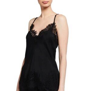 NEW Vintage La Vie En Rose Feathered Lace trim Peekaboo Back Sheer Chemise Black
